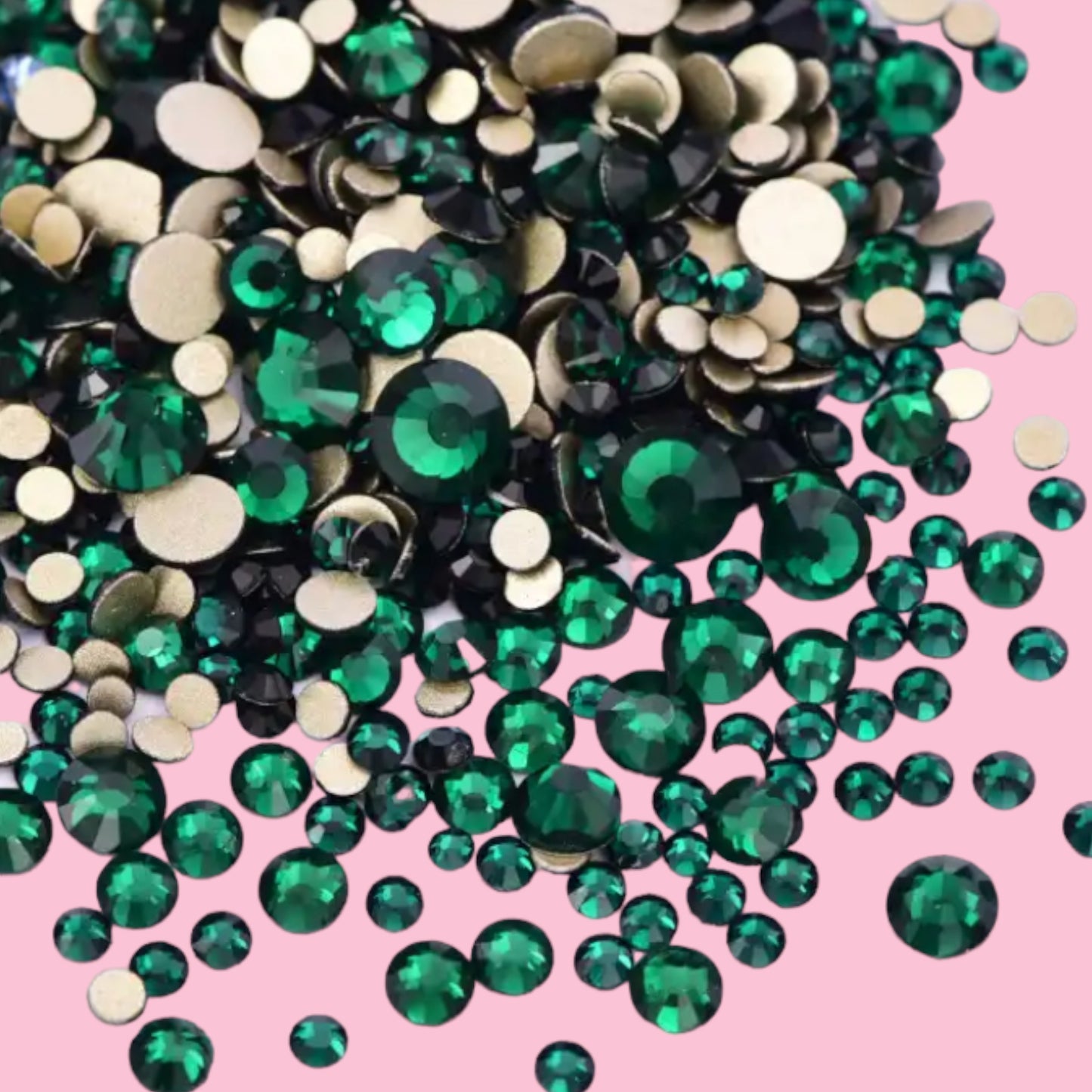 Emerald Green Mix Size Gold Glass Rhinestones (1400, Pieces)