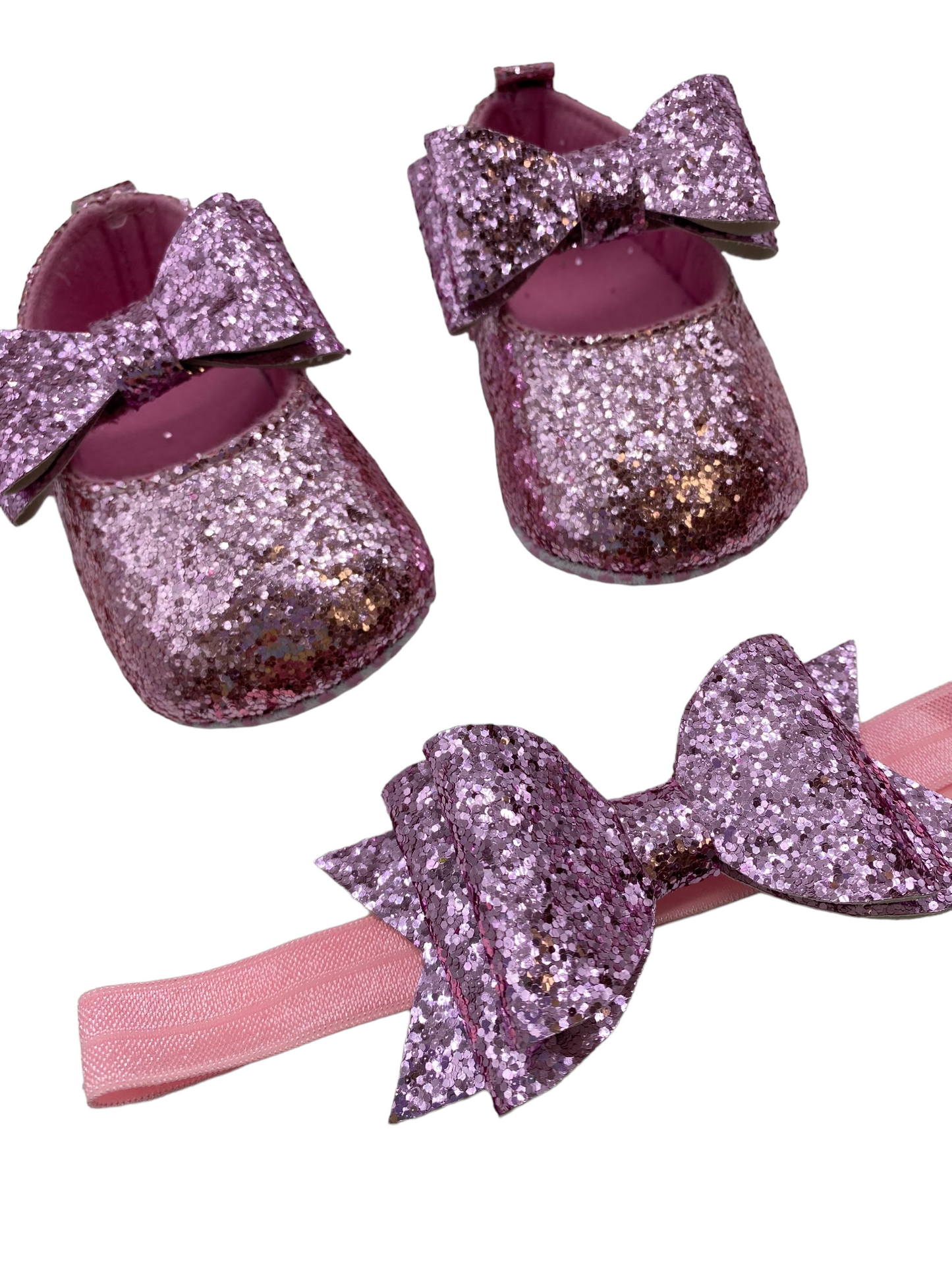 Pink Glitter Baby Shoes with matching headband