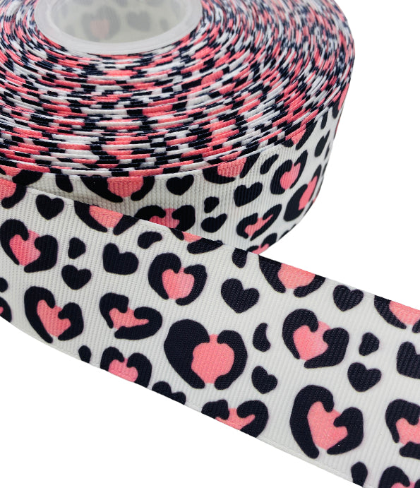 Leopard heart Ribbon (1.5 inch/ 38mm) 1 yard