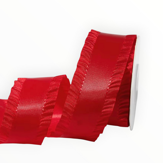 Red Double-Sided Ruffle Edge Ribbon