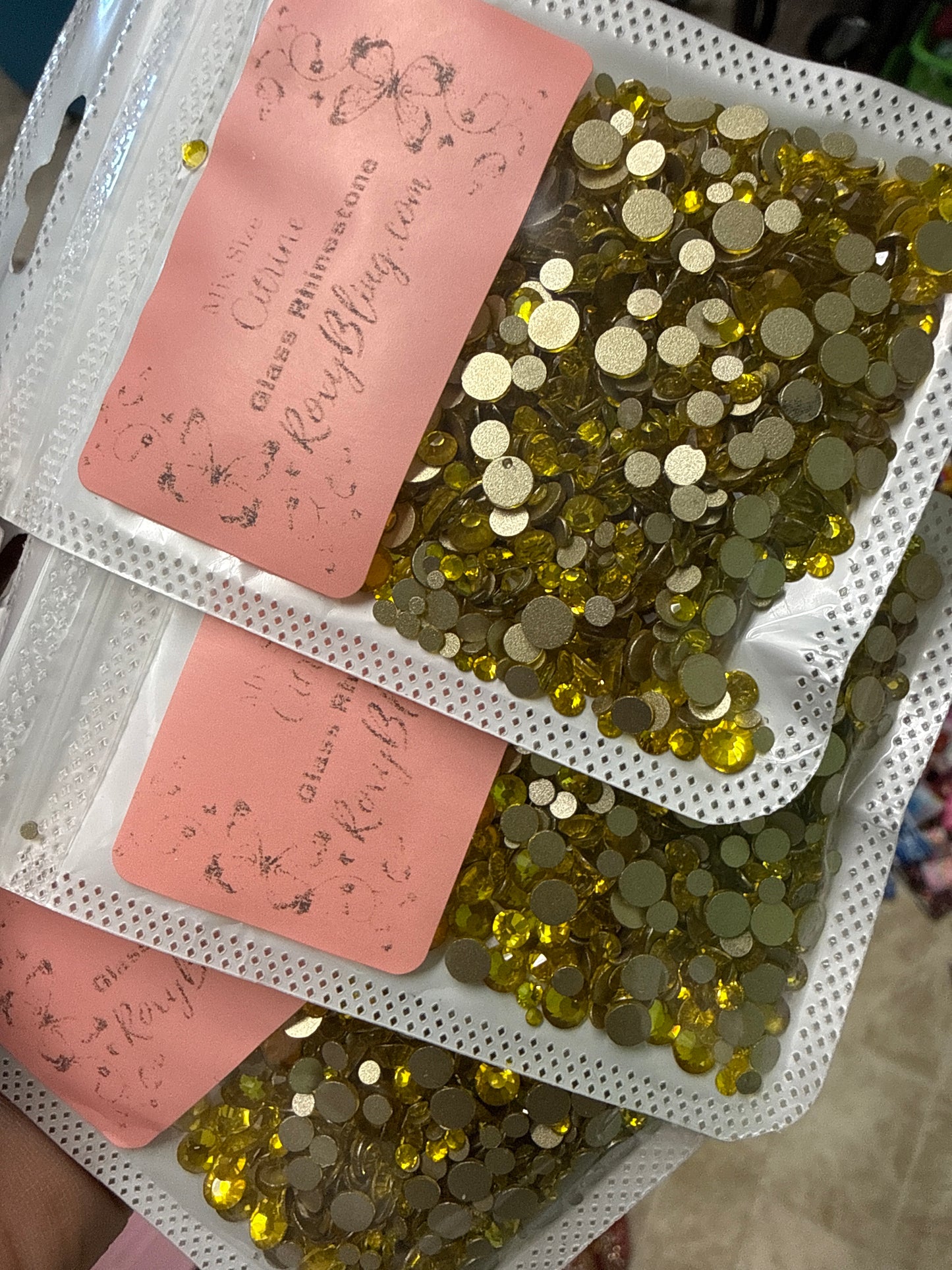 Citrine Glass Rhinestone Gold Bottom Mix Size