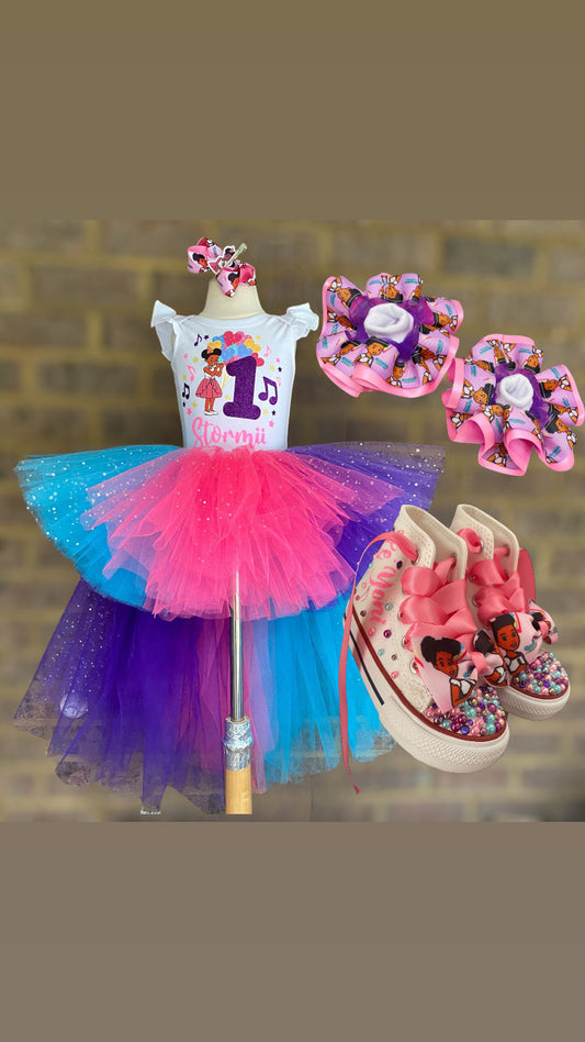 Gracie Corner tutu outfit with socks, shoes and Hair accessory. Outfit1