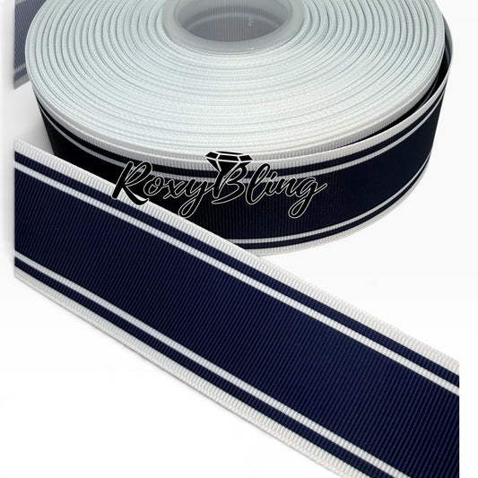 Navy Blue & White Striped Grosgrain Ribbon | 1.5 inch Navy Blue & White Ribbon