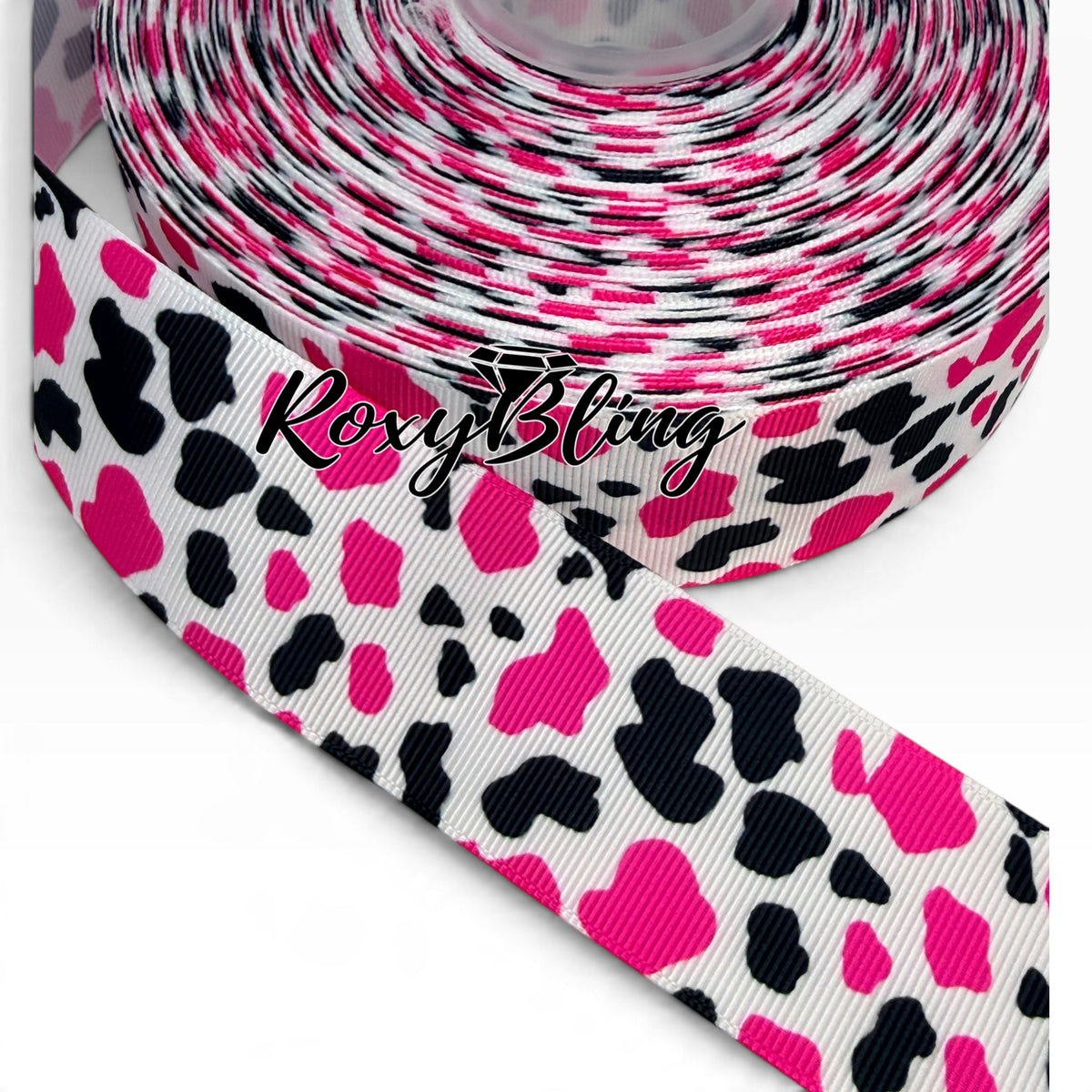 Cow Print Ribbon | Black & Pink Cow Print Ribbon | 1.5 inch cow Print Ribbon