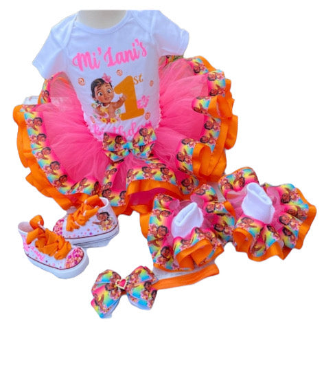 Moana Tutu Outfit CompleteSet(3 layer Ribbon Trimmed tutu outfit)