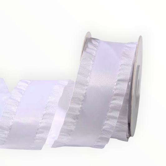 White Double-Sided Ruffle Edge Ribbon