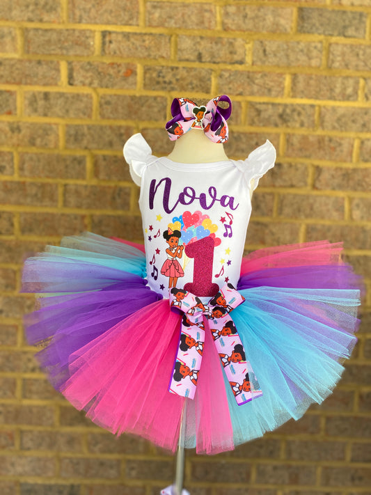 Gracie Corner tutu outfit with socks, shoes and Hair accessory. Outfit2