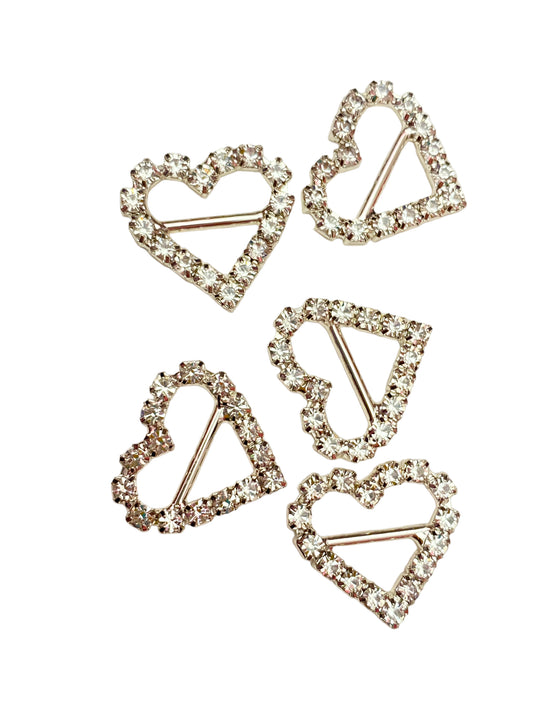 Silver Heart Embellishments 5 Pieces
