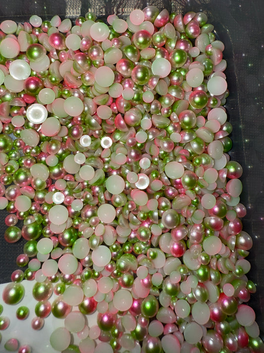 Rose Pink & Green  Rainbow Pearl (Mix Size)