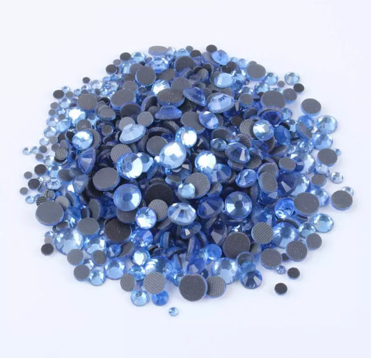 Lit Sapphire Blue Hot-fix Glass Rhinestones (Mix Size)