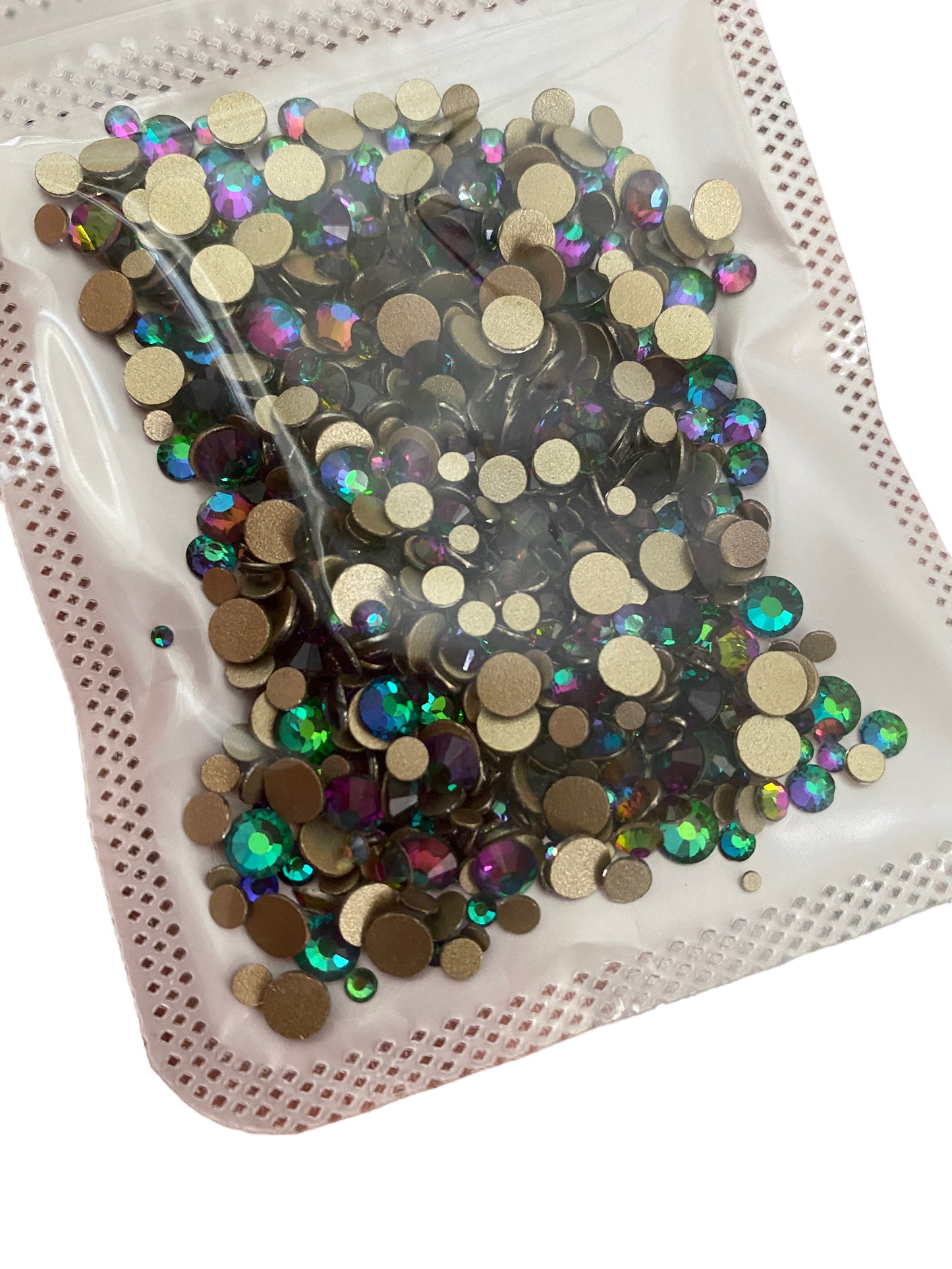 Green Volcanic Gold Bottom Mix Size Glass Rhinestones