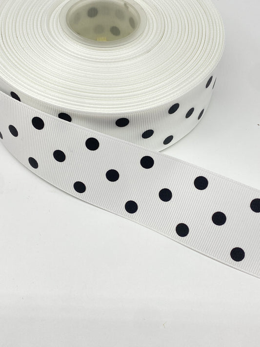 White and Black Polka Dot Grosgrain Ribbon (38mm /1.5 inches)