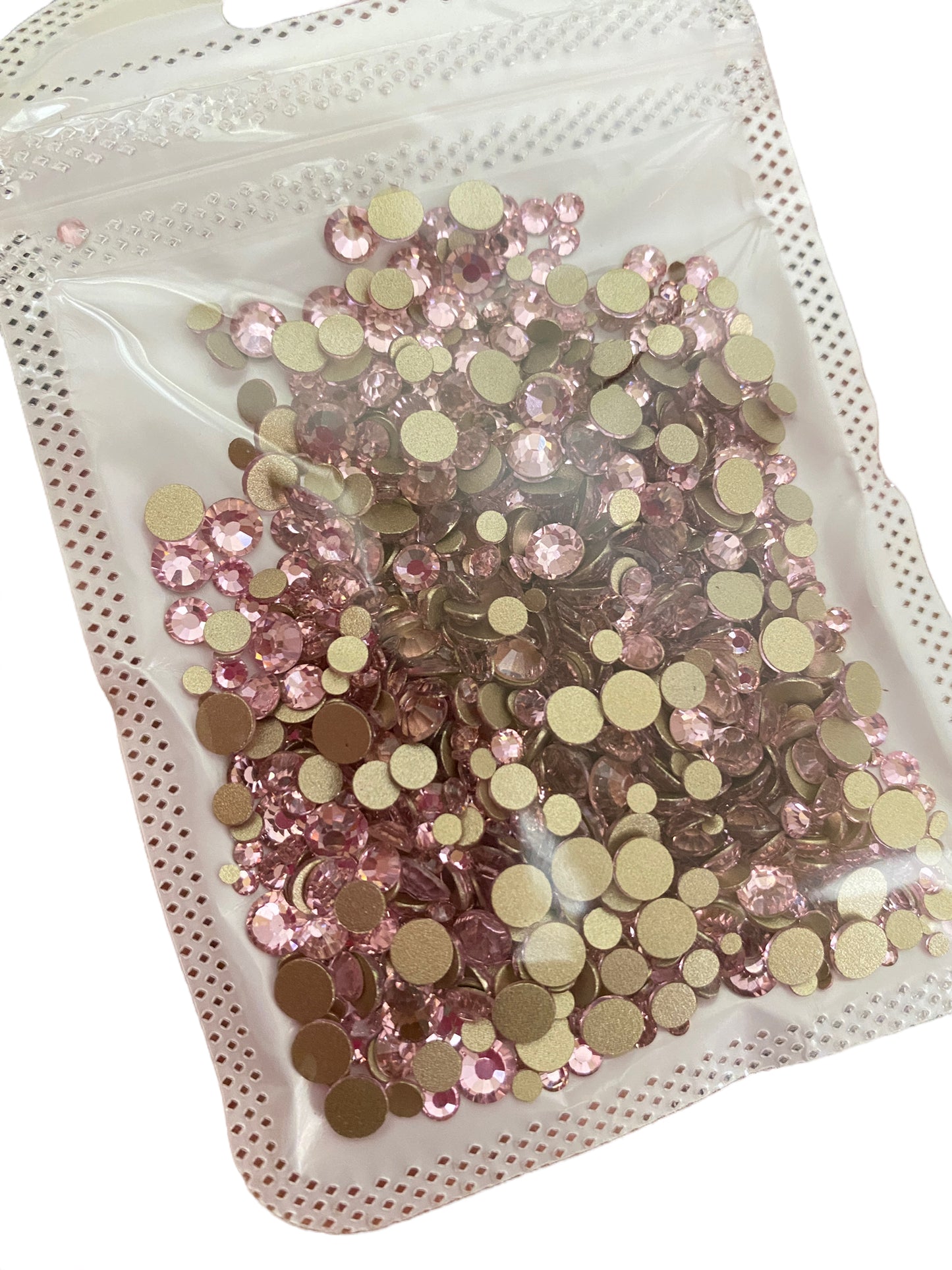 Light Pink Gold Bottom Mix Size Glass Rhinestones