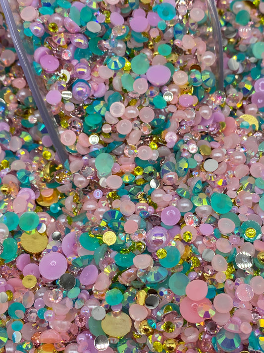 Aqua Princess  Rhinestones & Pearl Mix