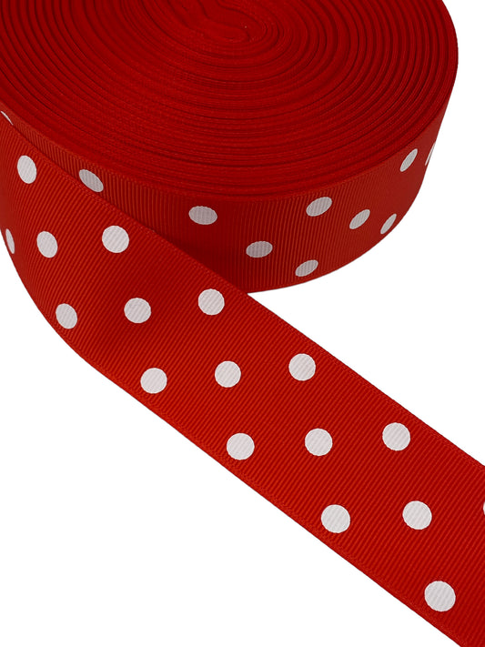 Red and white Polka Dot Ribbon (38mm /1.5 inches)