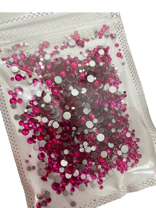 Fuchsia Pink Mix Size Glass Rhinestones