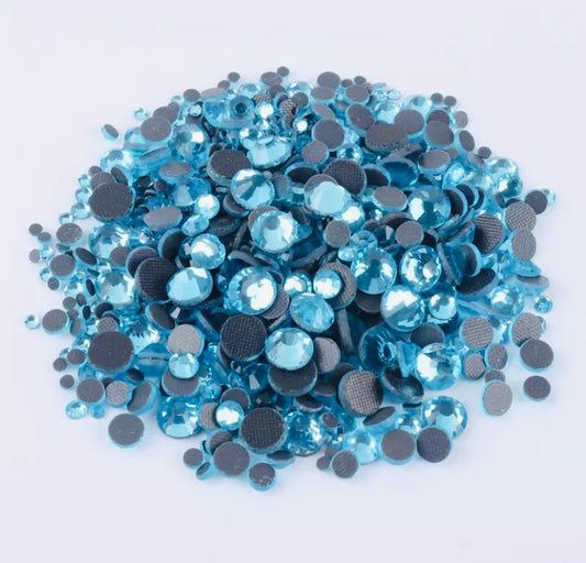 Aquamarine Blue Hot-fix Glass Rhinestones (Mix Size)