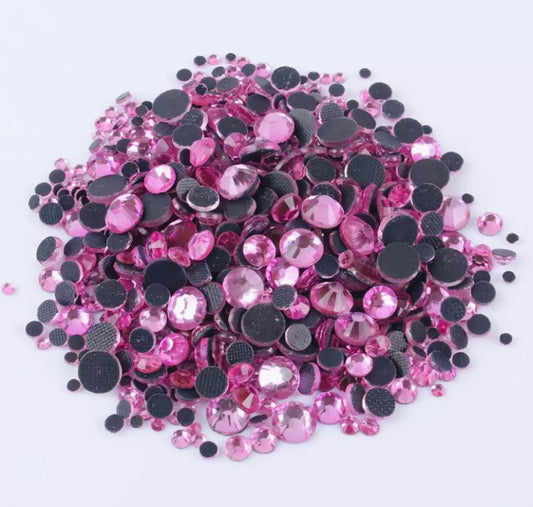 Lit Pink Hot-fix Glass Rhinestones (Mix Size)