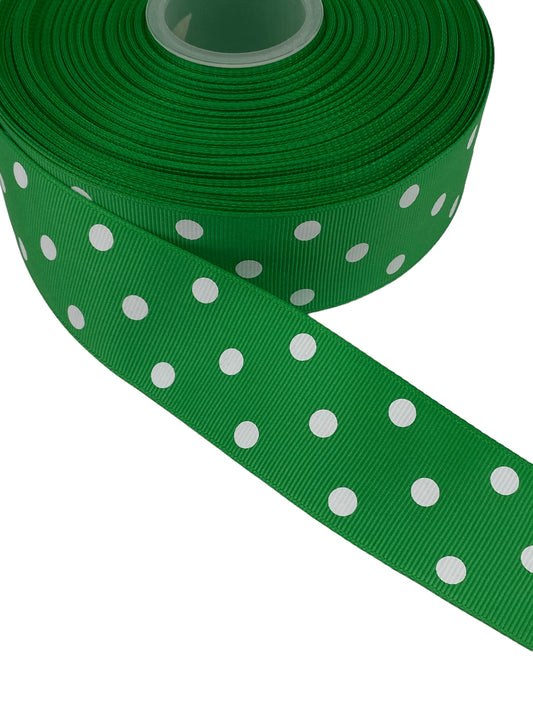 Green and white Polka Dot Ribbon (38mm /1.5 inches)