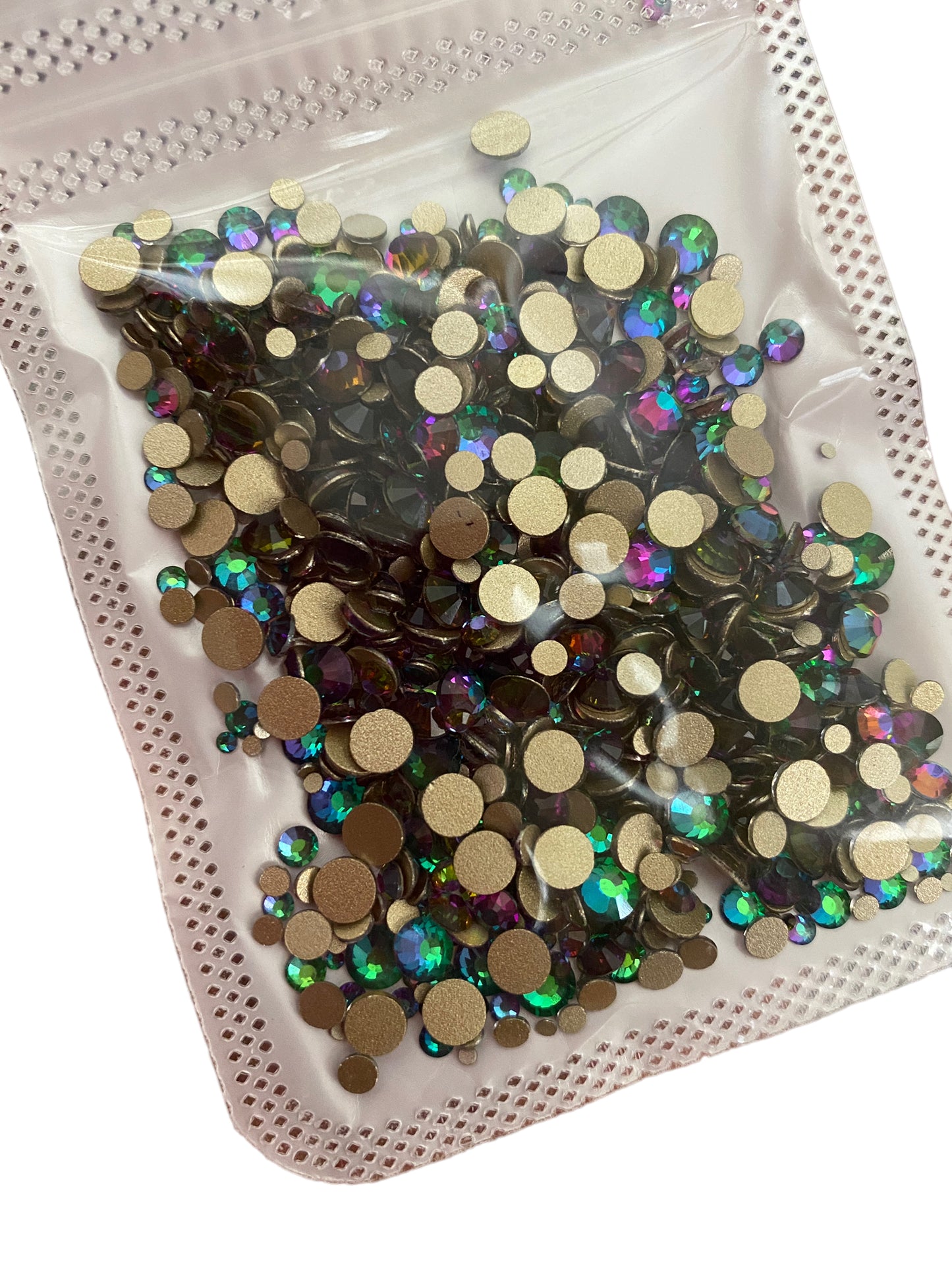 Green Volcanic Gold Bottom Mix Size Glass Rhinestones