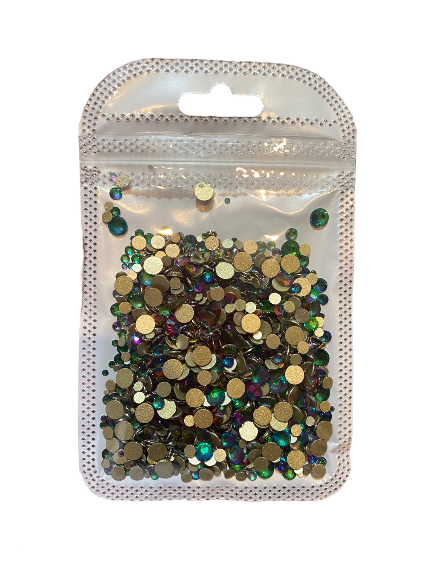 Green Volcanic Gold Bottom Mix Size Glass Rhinestones