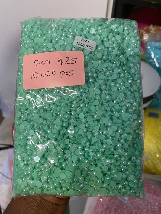 Mint Green , Bulk Bag Pearls 5mm, Ab Colors (10,000 pieces)