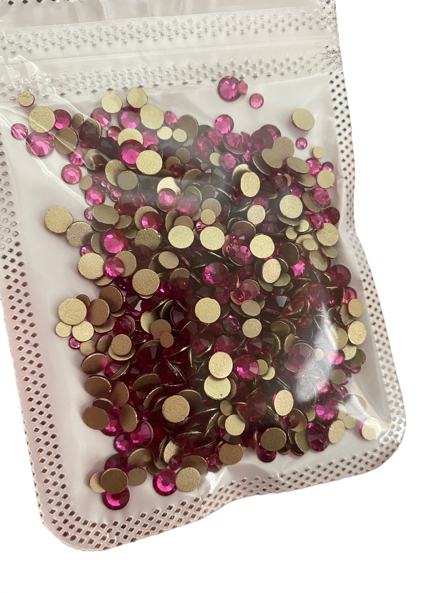 fuchsia Pink Gold Bottom Mix Size Glass Rhinestones