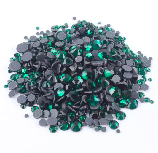 Emerald Green Hot-fix Glass Rhinestones (Mix Size)