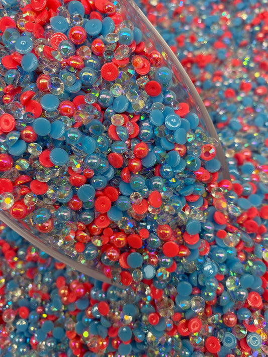 Coral Blue Rhinestones & Pearl Mix