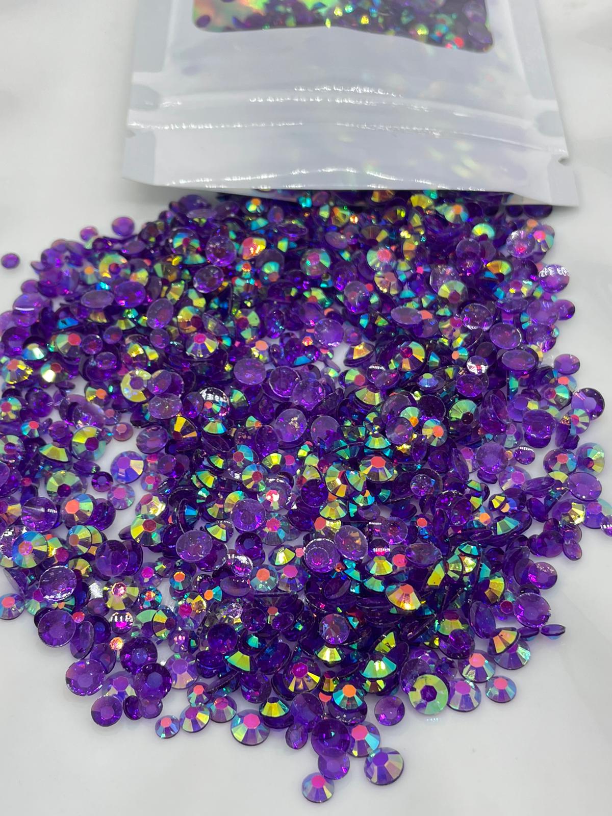 Purple Ab Transparent Rhinestones (30 Gram Mix Size)