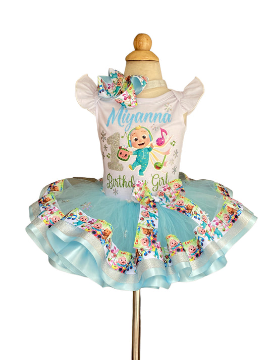 Cocomelon Tutu Outfit  (3 layer Ribbon Trimmed tutu outfit)