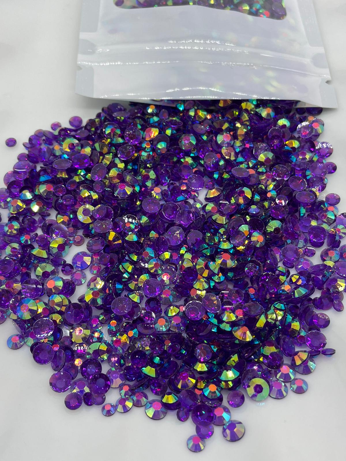 Purple Ab Transparent Rhinestones (30 Gram Mix Size)