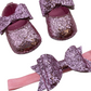 Pink Glitter Baby Shoes with matching headband