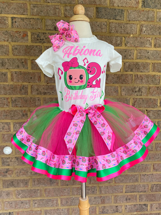 Cocomelon Outfit (3 layer Ribbon Trimmed tutu outfit)